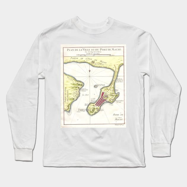 Vintage Map of Macau China (1750) Long Sleeve T-Shirt by Bravuramedia